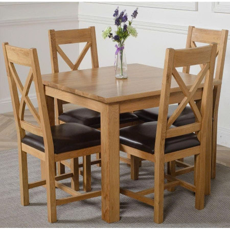 Rustic Oak : Bàn Ăn 90cm + 4 Ghế X ( Mặt Nệm )